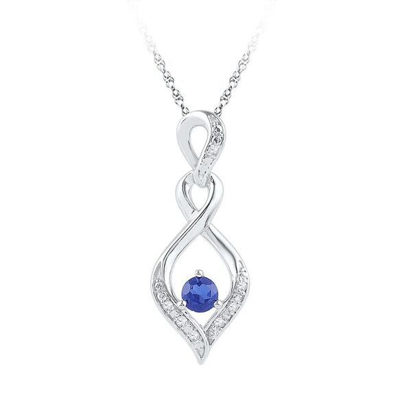 Natural Diamond & Simulated Blue Sapphire Charm Pendant 925 Sterling Silver - Picture 2 of 2